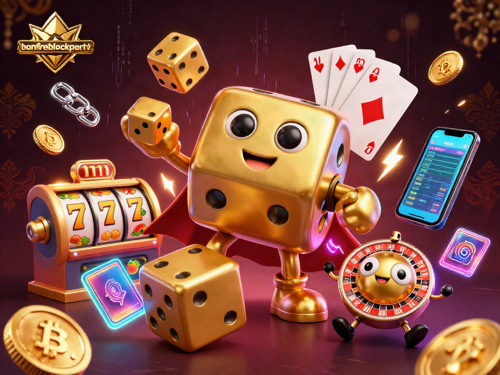 Bonfireblockparty showcases winning strategies in this vibrant animated casino illustration.