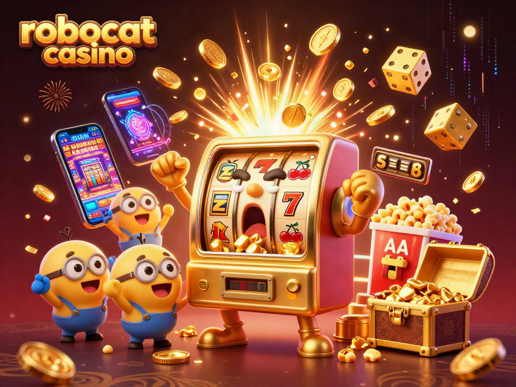 Winning excitement at robocat casino with golden slot machines and jackpot surprises