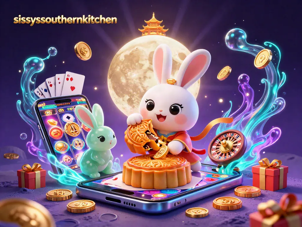 Sissy's Southern Kitchen features a moon rabbit playing slots with poker chips on a lunar surface.