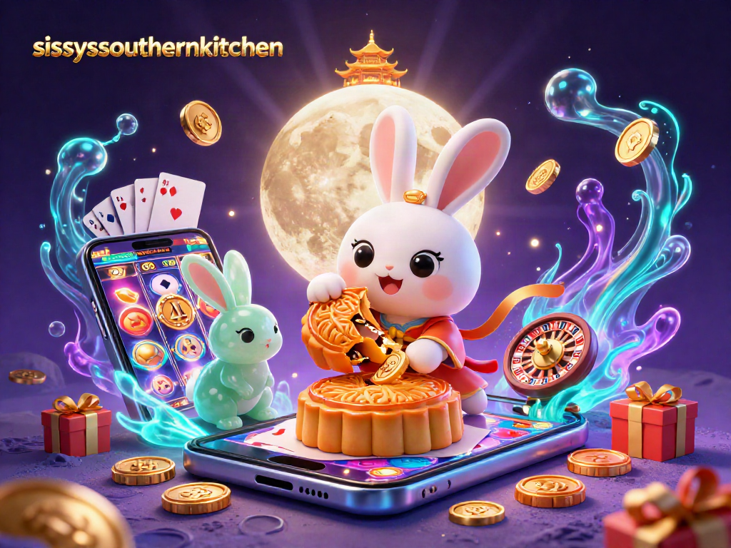 Sissy's Southern Kitchen features a moon rabbit playing slots with poker chips on a lunar surface.